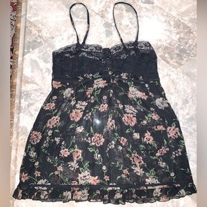 FIRE LOS ANGELES Black & Floral Mesh Top S